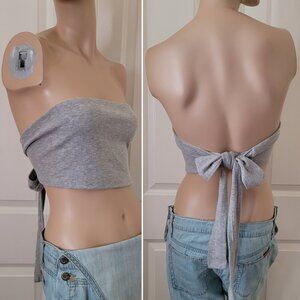 7DAYWKND Ribbed Tie Back Bandeau Tube Top SZ M Gray